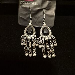 Paparazzi Black and Silver Teardrop Chandelier Earrings